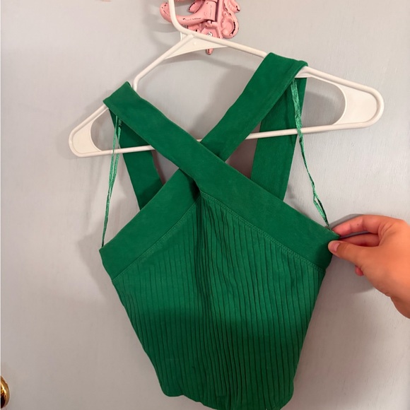 Zara Green Ribbed Backless Tank Top - Picture 1 of 3